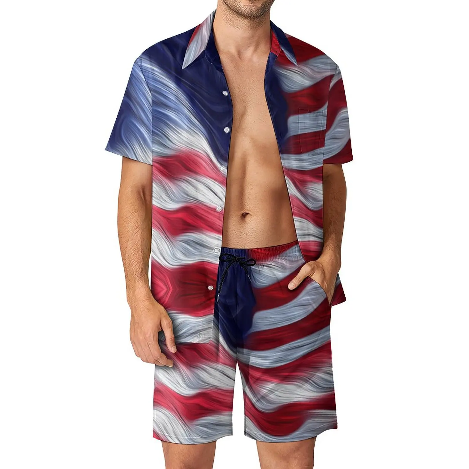 

US Flag Oil Paint Effect. Men's Beach Suit 2 Pieces Pantdress High Quality Top Quality Beach Eur Size