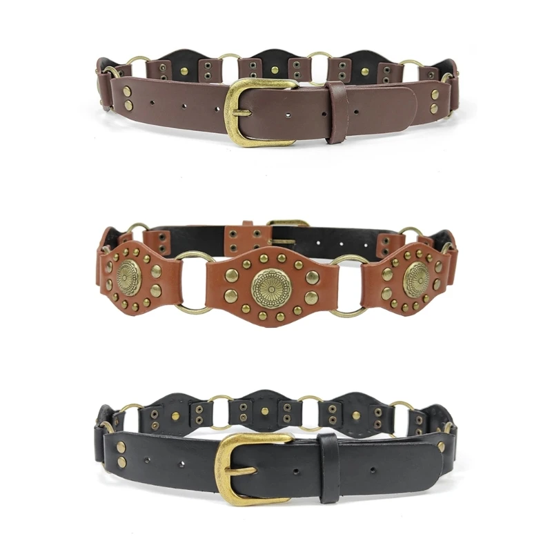 

95AB женский кожаный ремень для джинсов, брюк, платья, черный женский пояс с металлической пряжкой, винтажный готический пояс