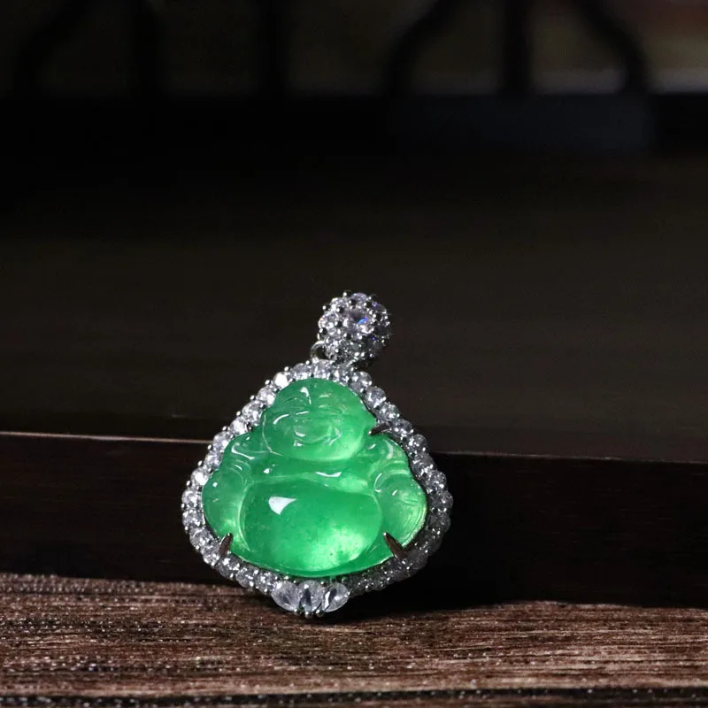 Высокий император Башан инкрустированный как Гуаньинь Будда кулон зеленый Yuye Ruyi