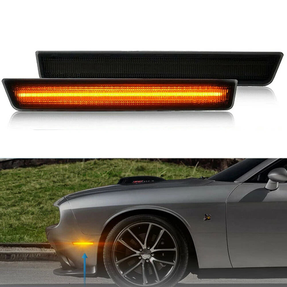 

For Dodge Challenger 2015-2020 Front Bumper Side Marker Lamps Lights Smoked Lens Car Accessories High-quality Turn Signals