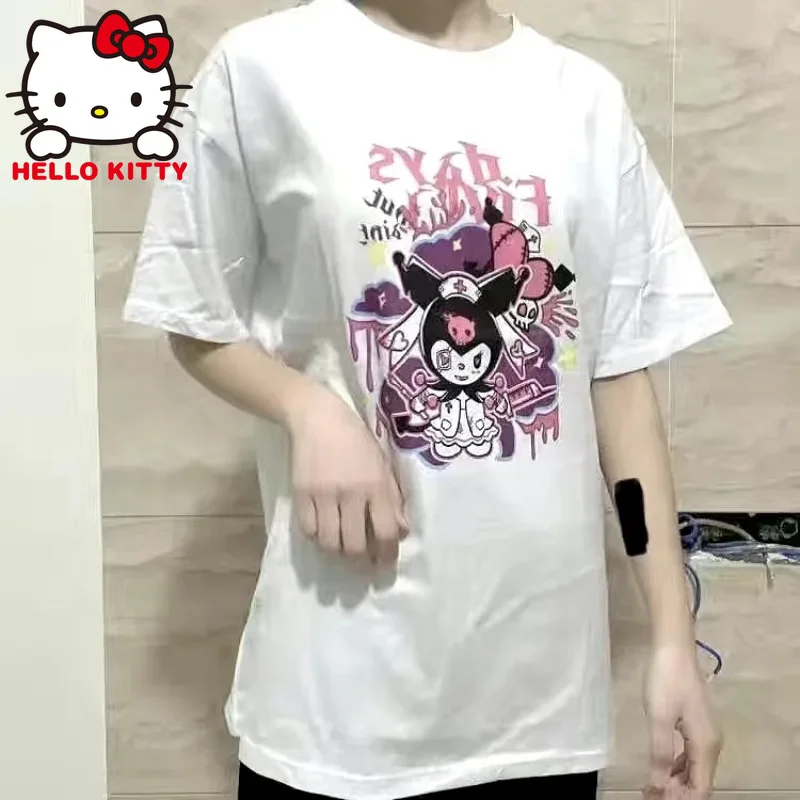 

Sanrio My Melody Summer New Girl Cute Hello Kitty Y2k Top Cartoon Loose Short-sleeved T-shirt Female Kuromi Student Sweet Shirts