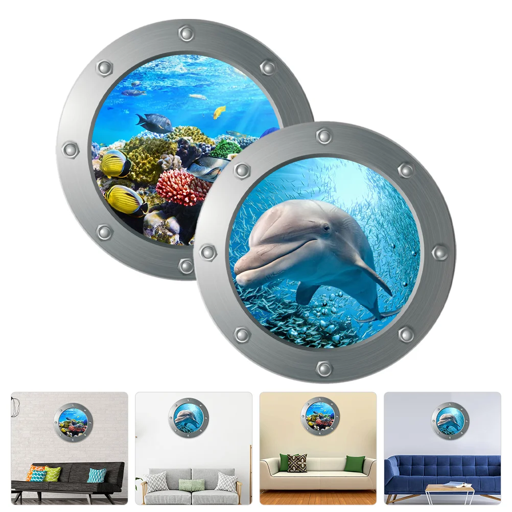 

2 Pcs Wall Sticker Animal Stickers Kids Dolphin Decor Ocean Bathroom Pvc Bedroom Child