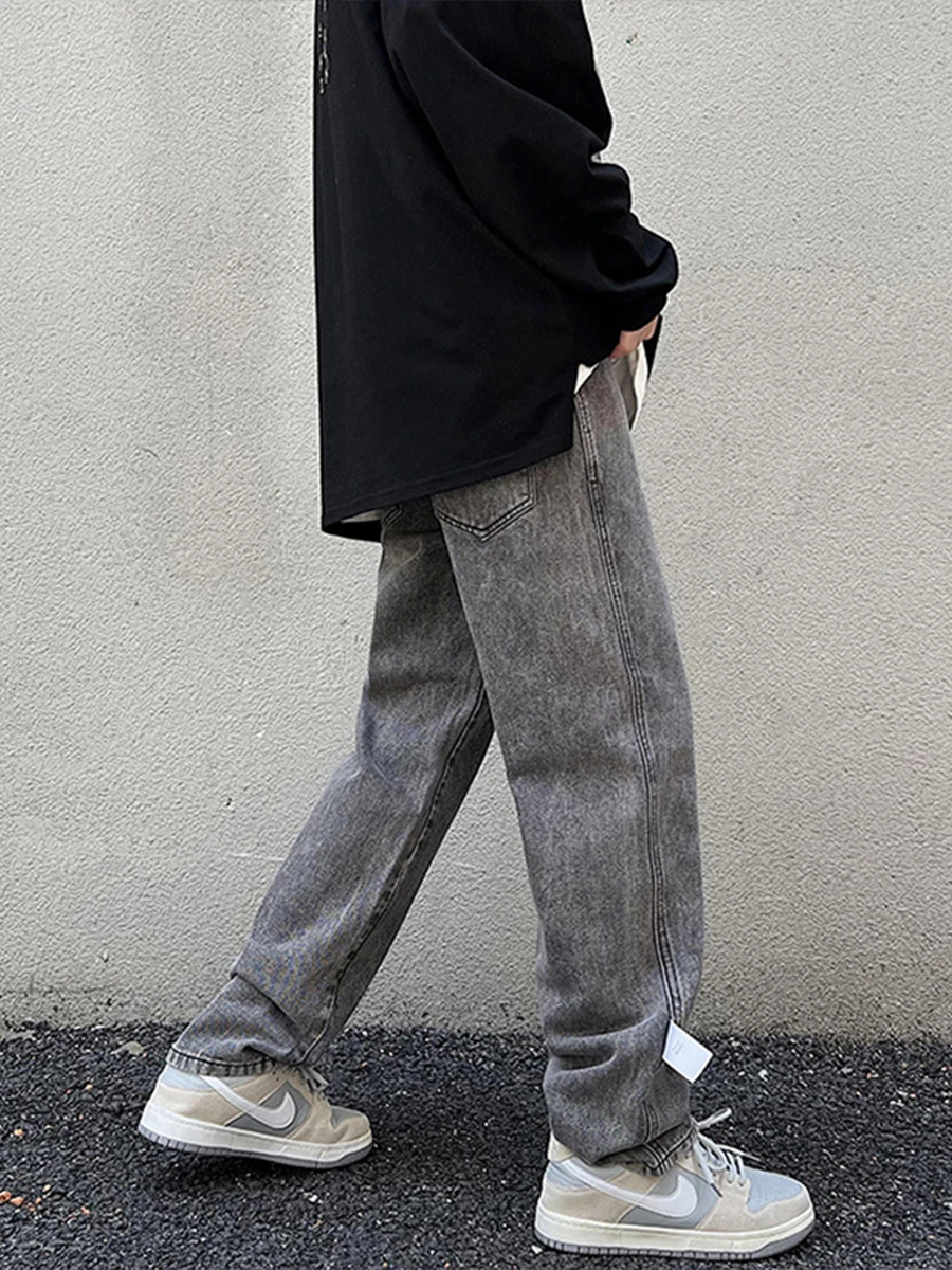Four Seasons Men High Street Y2k Jeans Trend Street Loose Straight Trousers Fashion Streetwear Ins Hot Selling Denim Baggy Jeans