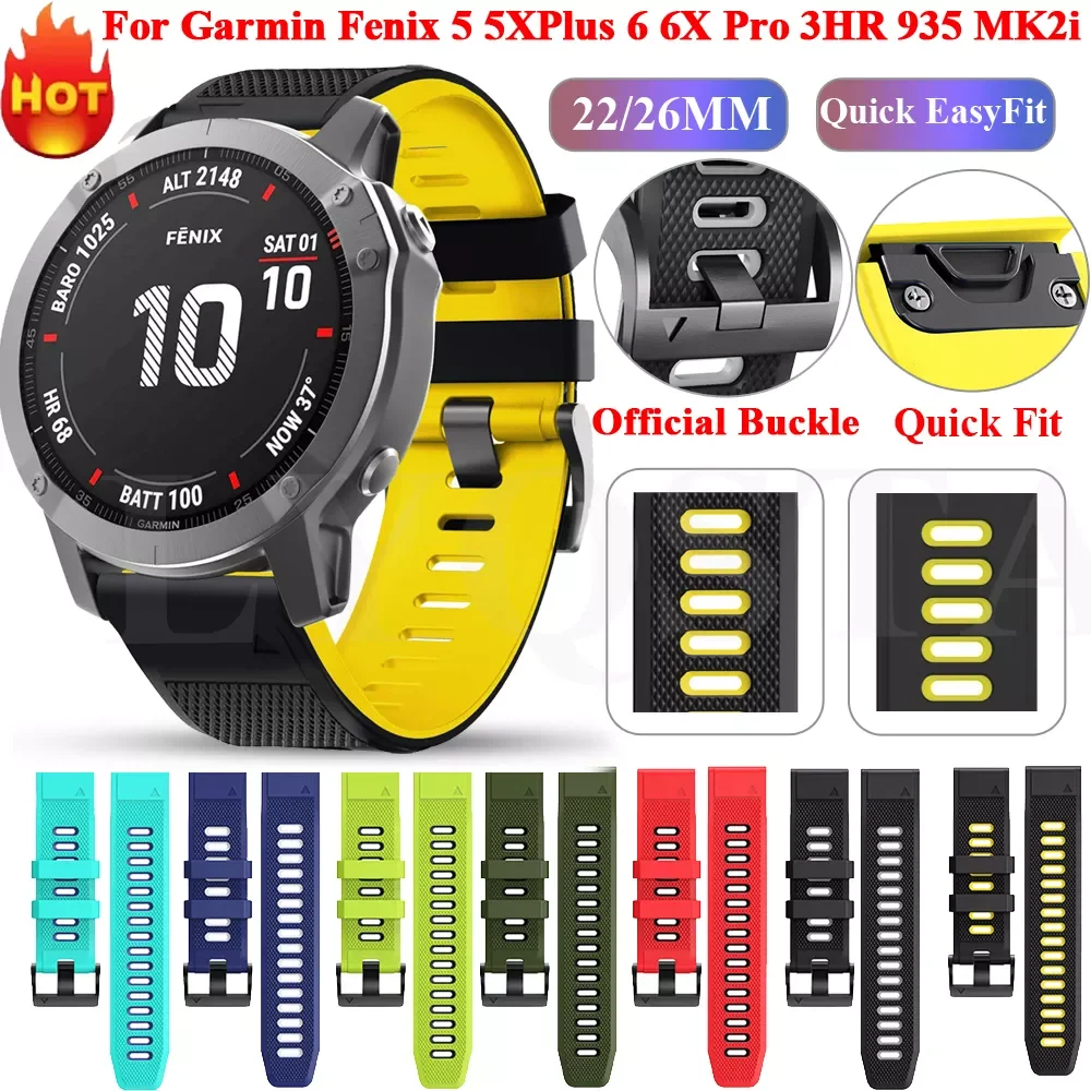 

22/26mm Watchband Straps For Garmin Fenix 6 6X Pro 5 5X Plus 3HR 935 Smart Watch Silicone Fenix6 Fenix5 Quick Easyfit Wrist Band