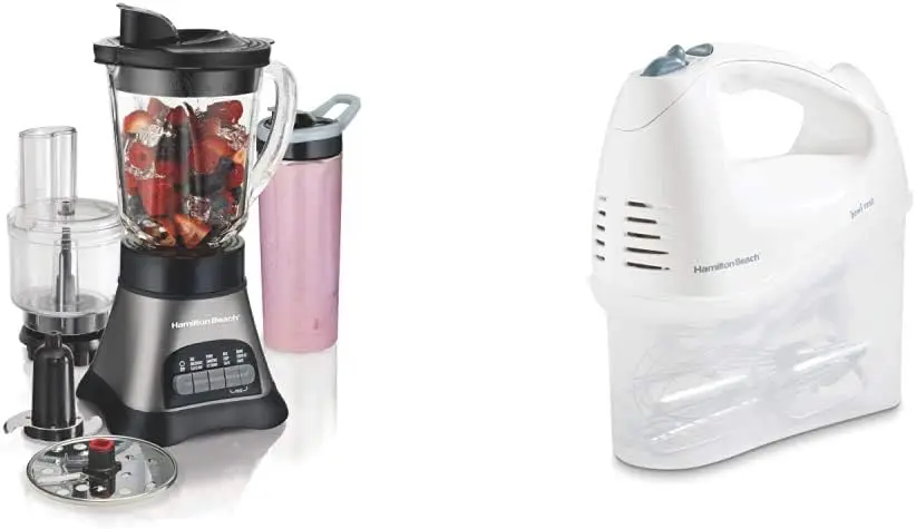 

Crusher Blender with 40oz Jar, 3-Cup, Grey & Black (58163) & 6-Speed Electric-Hand , Beaters and Whisk, with Snap-On Sto Blender
