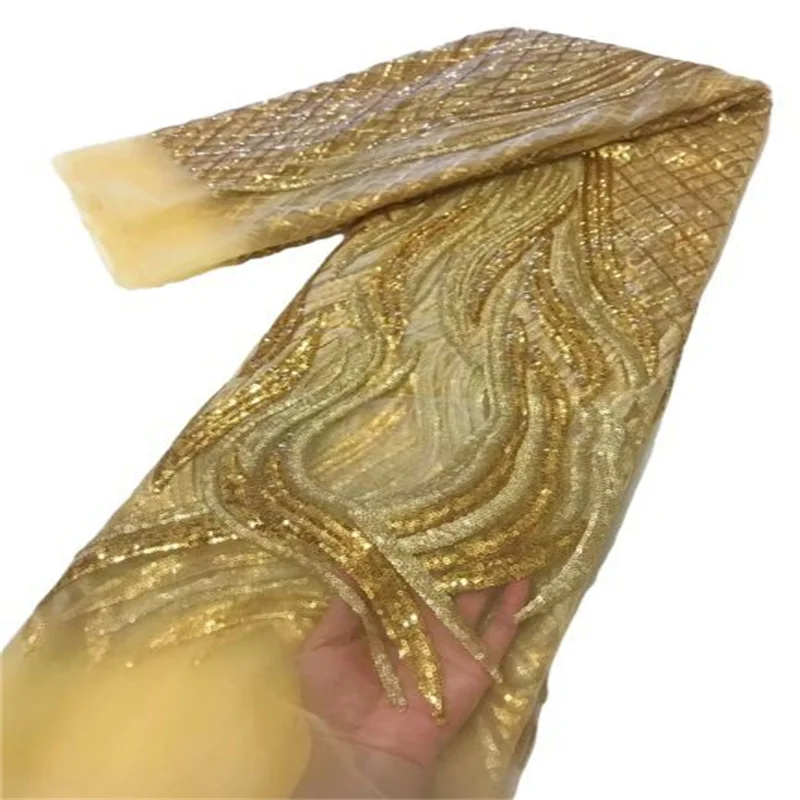 

High Quality African Lace Fabric Gold/Royal Blue French Net Embroidery Tulle Lace Fabric For Nigerian Wedding Party Dress