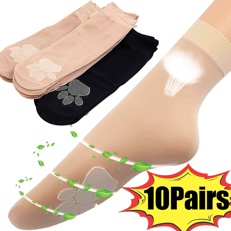 

10pairs Women Ultrathin Transparent Socks Summer Cat Claw Sock Soft Non-Slip Bottom Splice Fashion Ladies Breathable Sock
