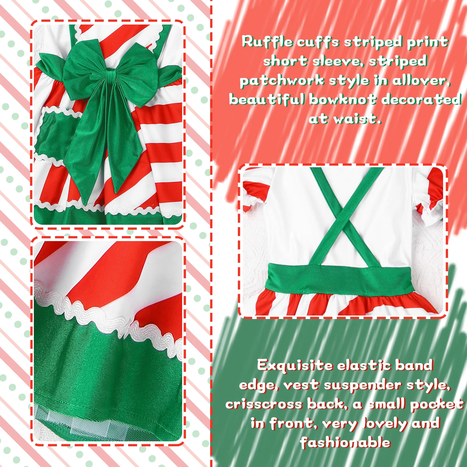 Детская рождественская одежда для девочек полосатое лоскутное платье-пачка с