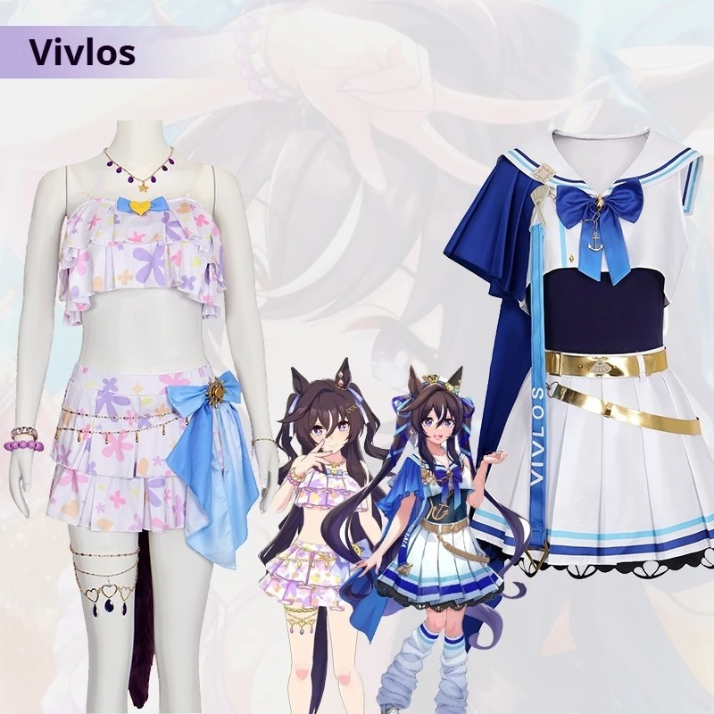 Фото Костюм для косплея Uma Musume Pretty Derby Vivlos Swimsuit Eclat, головной убор, наряд для Хэллоуина, аниме, Комик-Кон №1