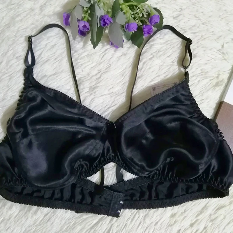 

Sexy Single Layer Satin Silk Lingerie For Women Ultra-thin Breathable Seamless Underwear Fashion Pure Color Mulberry Silk Bra