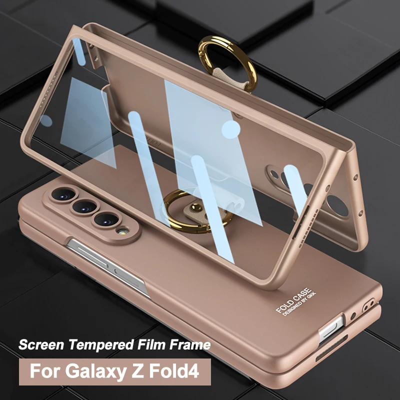 

GKK With Outer Screen Glass Cover For Samsung Galaxy Z Fold 4 5G Case Ultra-thin Ring Protection Hard Cover For Galaxy Z Fold4