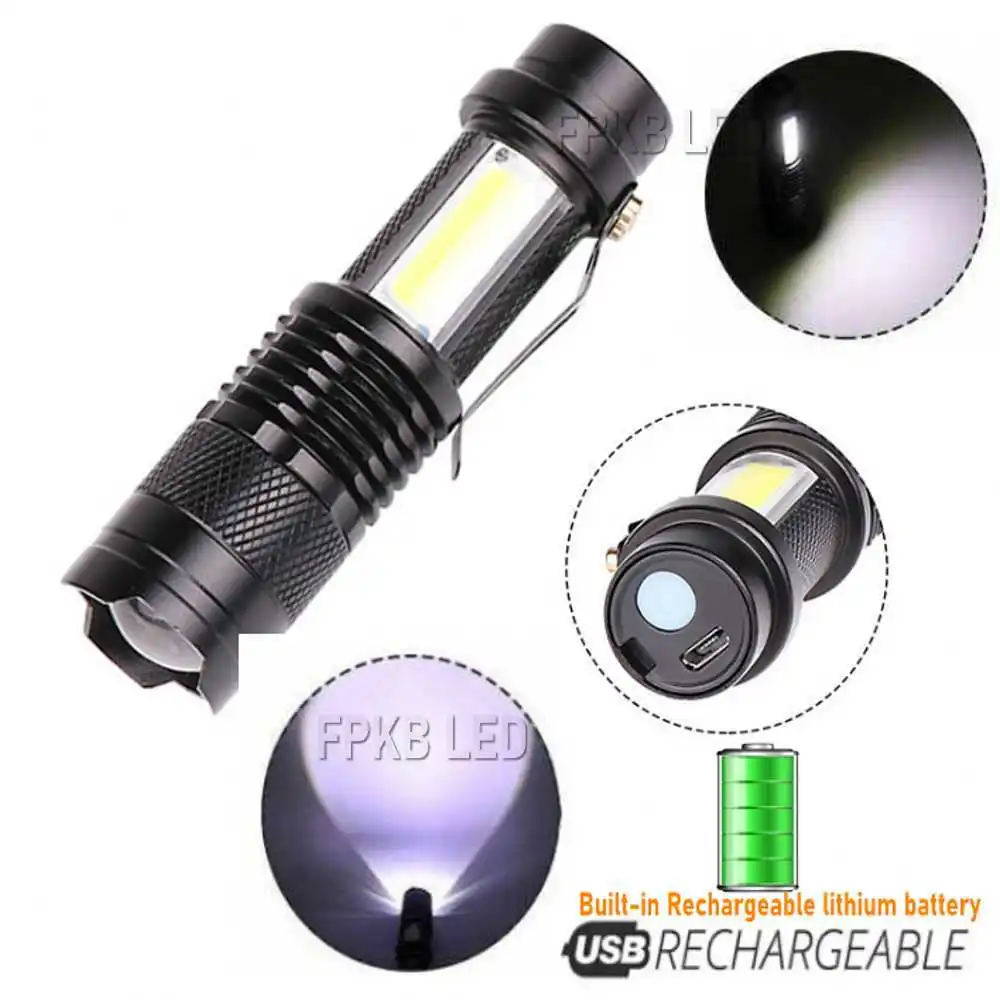

Mini Rechargeable LED Flashlight Use XPE + COB lamp beads 100 meters lighting distance Used for adventure camping etc