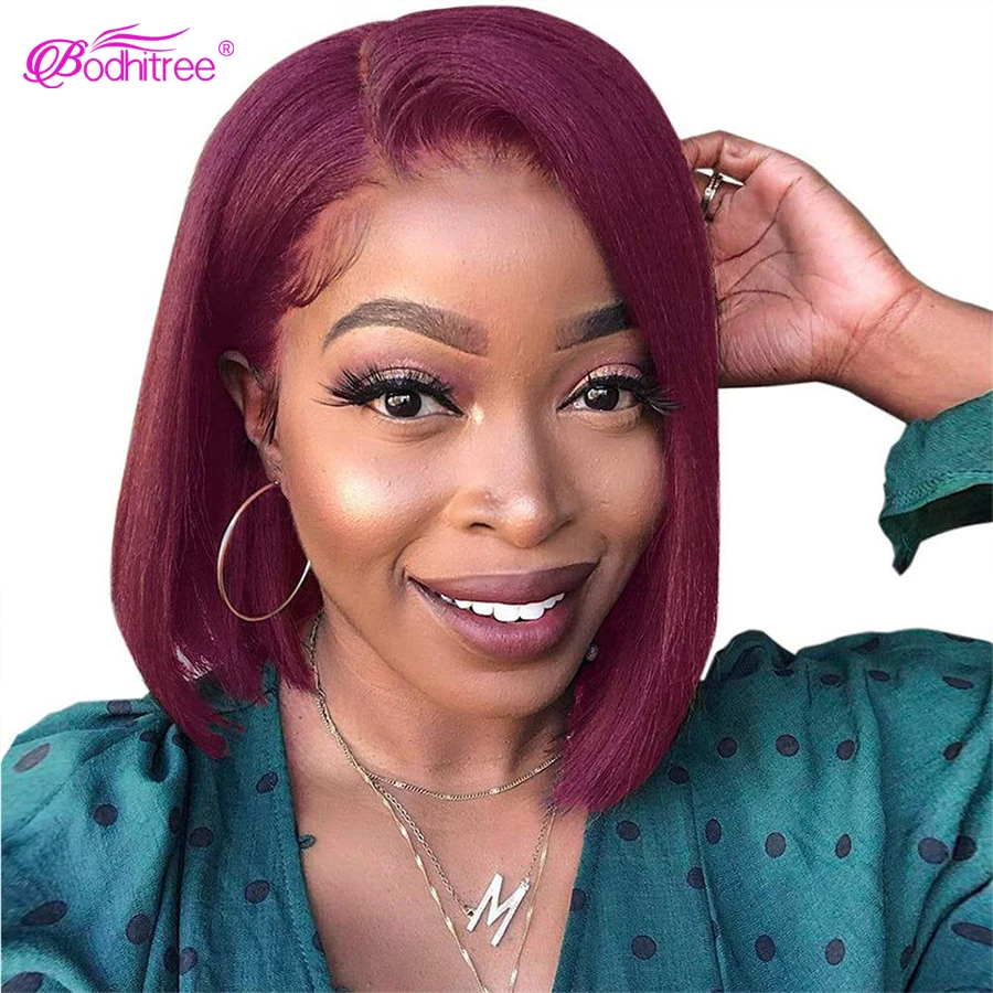 99J Short Straight Bob Human Hair Wigs Burgundy 13x6X1 HD Lace Front Wig Short Bob Bone Straight Human Hair Wigs For Black Women