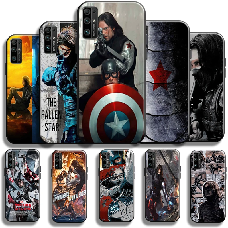 

Captain America Winter Soldier For Huawei Honor 30 PRO Phone Case Black Shockproof Cases Liquid Silicon Carcasa Full Protection