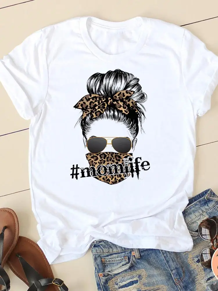 

T-shirts Clothing Leopard Mother Mama Mom 90s Short Sleeve Clothes Fashion Summer Casual Ladies Print Women T Female Graphic Tee