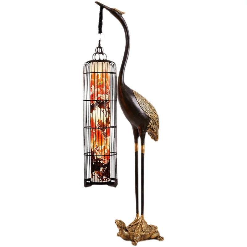 

Qf Floor Lamp Crane Lotus Lantern Tea Room Living Room Vertical Decoration Lamp