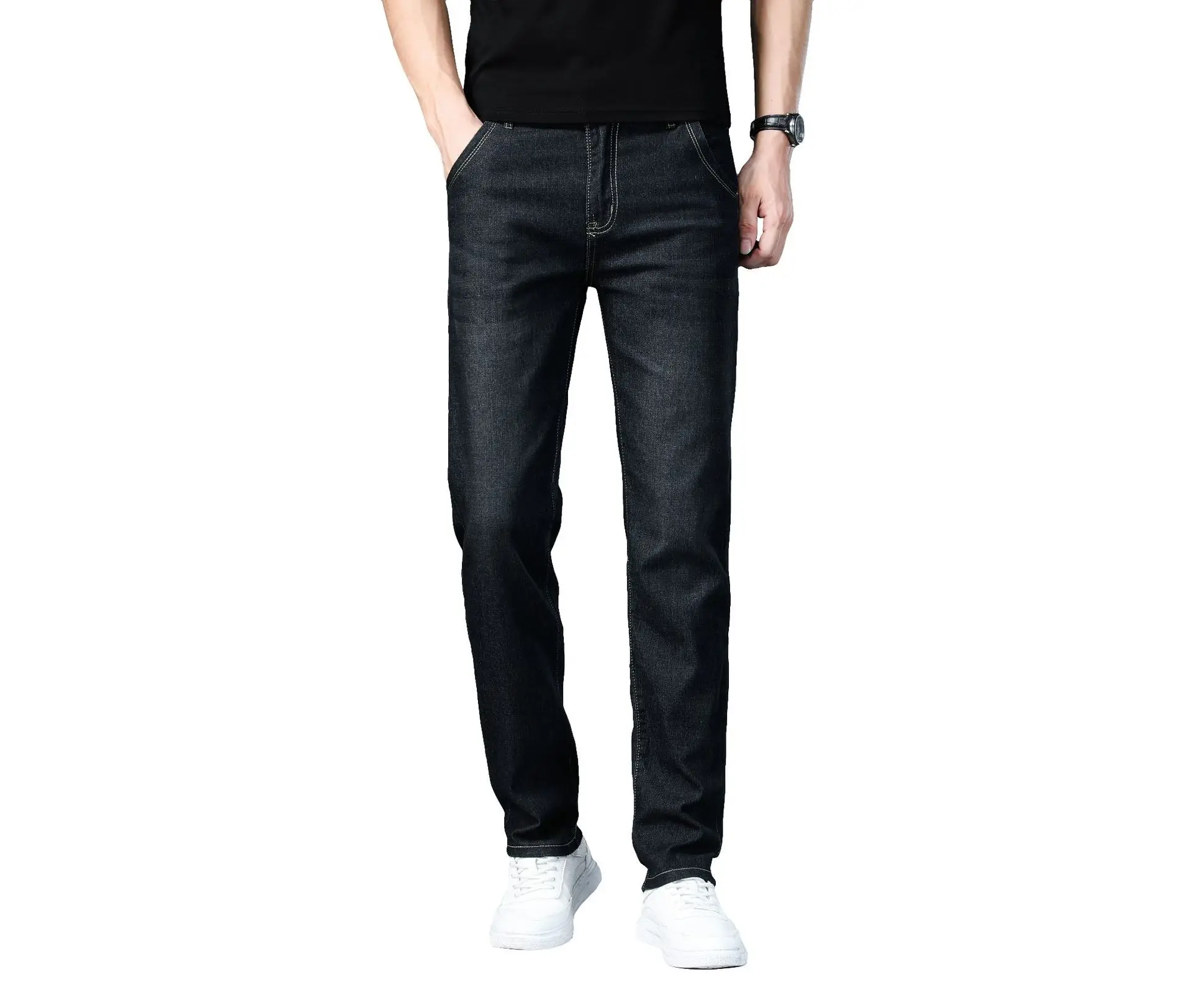 New Summer Thin Fashion Brand Men's Jeans Men Straight Tube Loose Stretch Slim Black Casual Long Pants Fashion Black Jeans