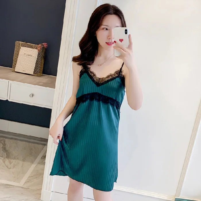 Suspender Nightdress Sexy Sleepwear With Breast Pad Lace Pajamas Women's Sleepdress Summer Homewear Ladies Lingerie Nightgowns