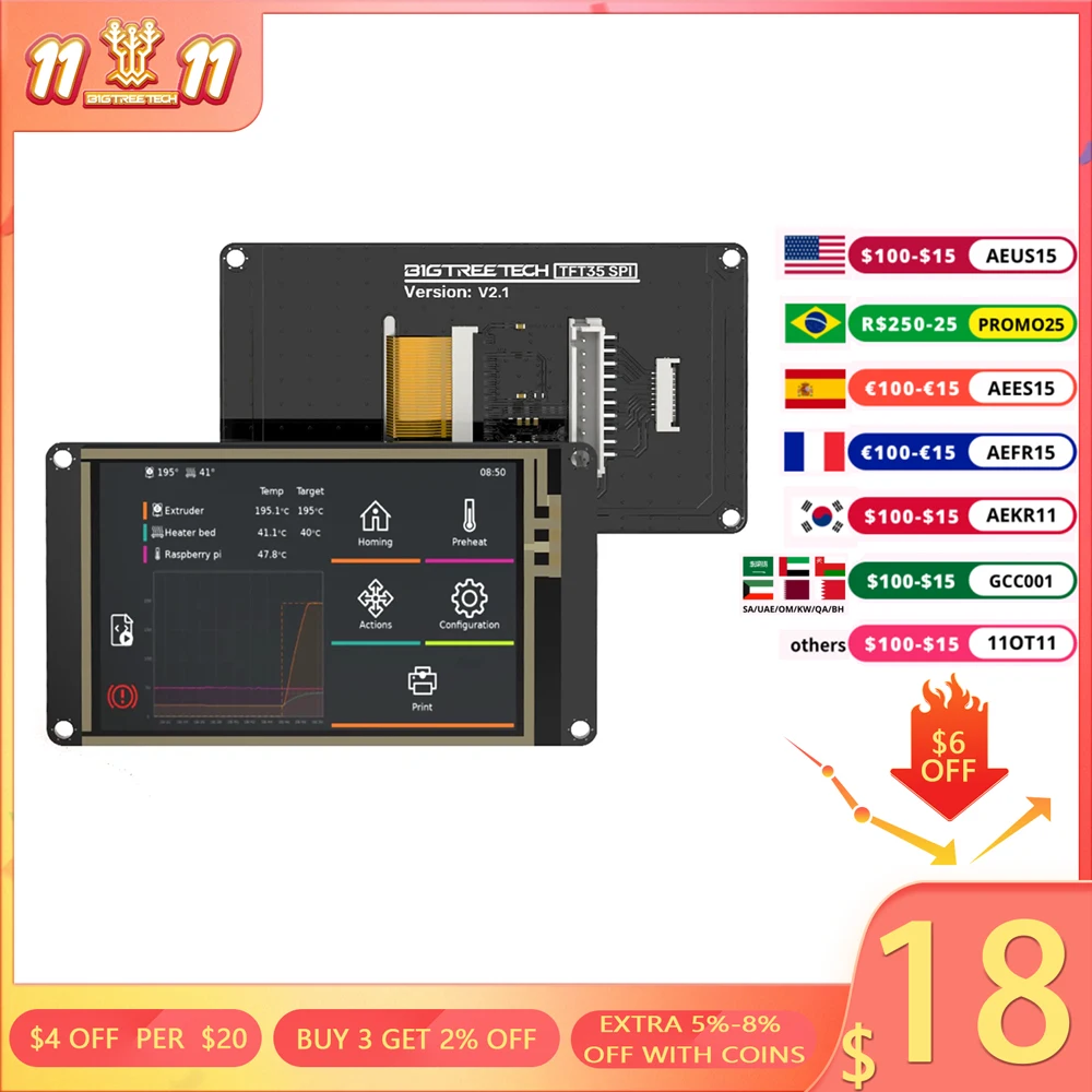 

BIGTREETECH TFT35 SPI V2.1 Touch Screen 3.5inch IO2CAN V1.0 Module 3D Printer Parts For CB1 Manta M4P/M8P Motherboard 3D Printer