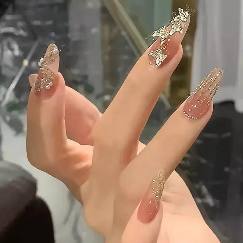 

NEW artifical nails fake Wearable nail tips Long Detachable press on nails Fake Nail Finished Ballet false nails with glue