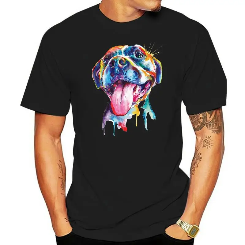 

Pitbull Watercolor Painting Men T-Shirt S-3Xl Humorous Tee Shirt