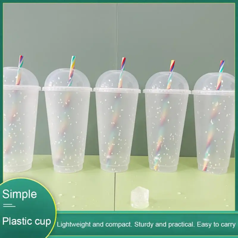 

710ml Clear Straw Cup With Lid Color Changing Confetti Reusable Cup Plastic Tumbler Matte Finish Coffee Mug Tea Water Bottle