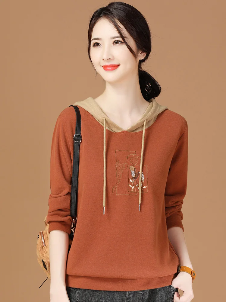 

Женские толстовки HCXR 2023, Осенний Повседневный Топ с капюшоном и длинным рукавом, свободный Универсальный Модный свитшот с вышивкой