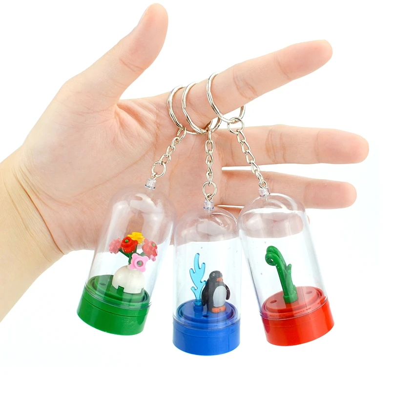 

Display Box With Keychain Key Ring Show Case DIY Costomized Accessories Building Blocks Set Friends Creative Self-Locking Bricks
