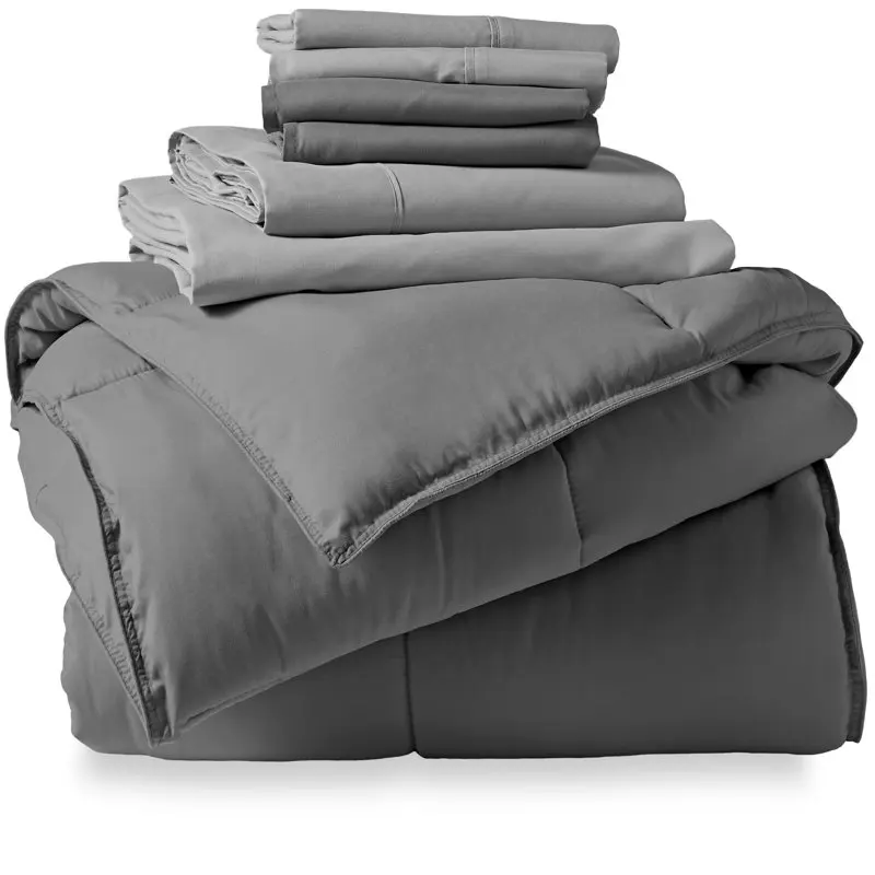

Microfiber 7-Piece Gray and Light Gray Bed in a Bag, Queen