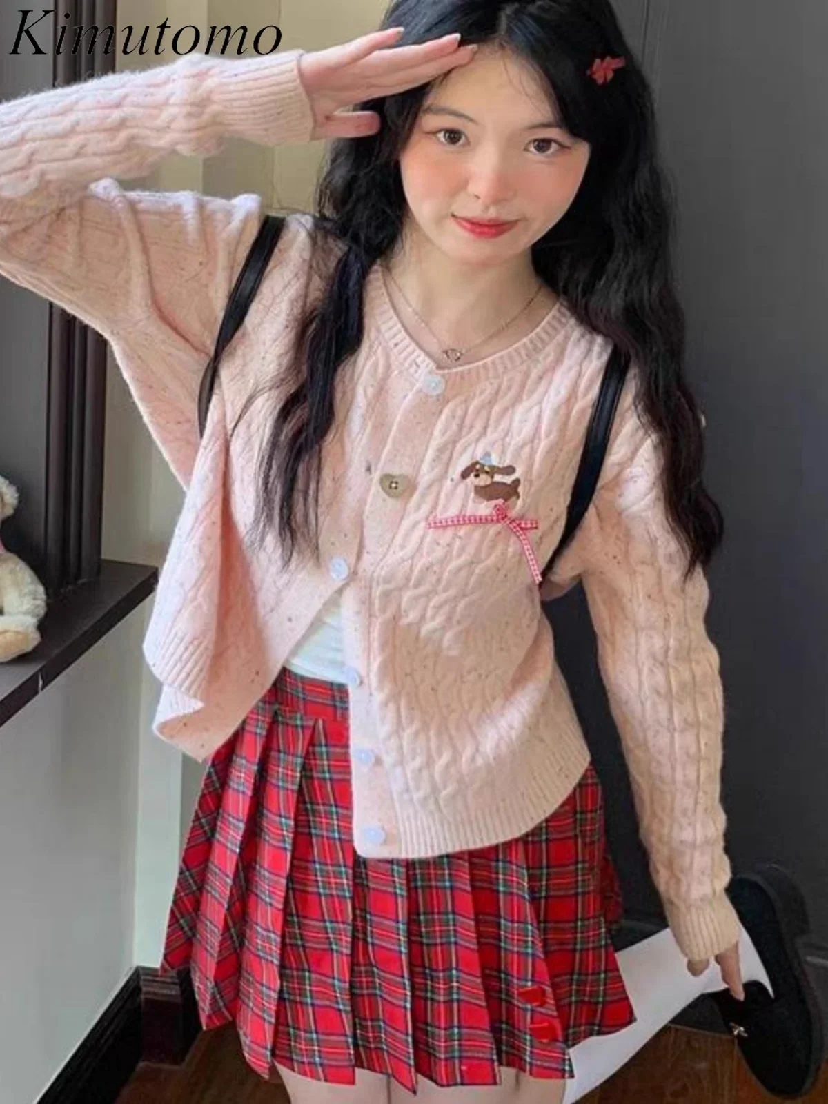 Kimutomo вязаный кардиган в горошек с конопляным узором женские свободные кардиганы