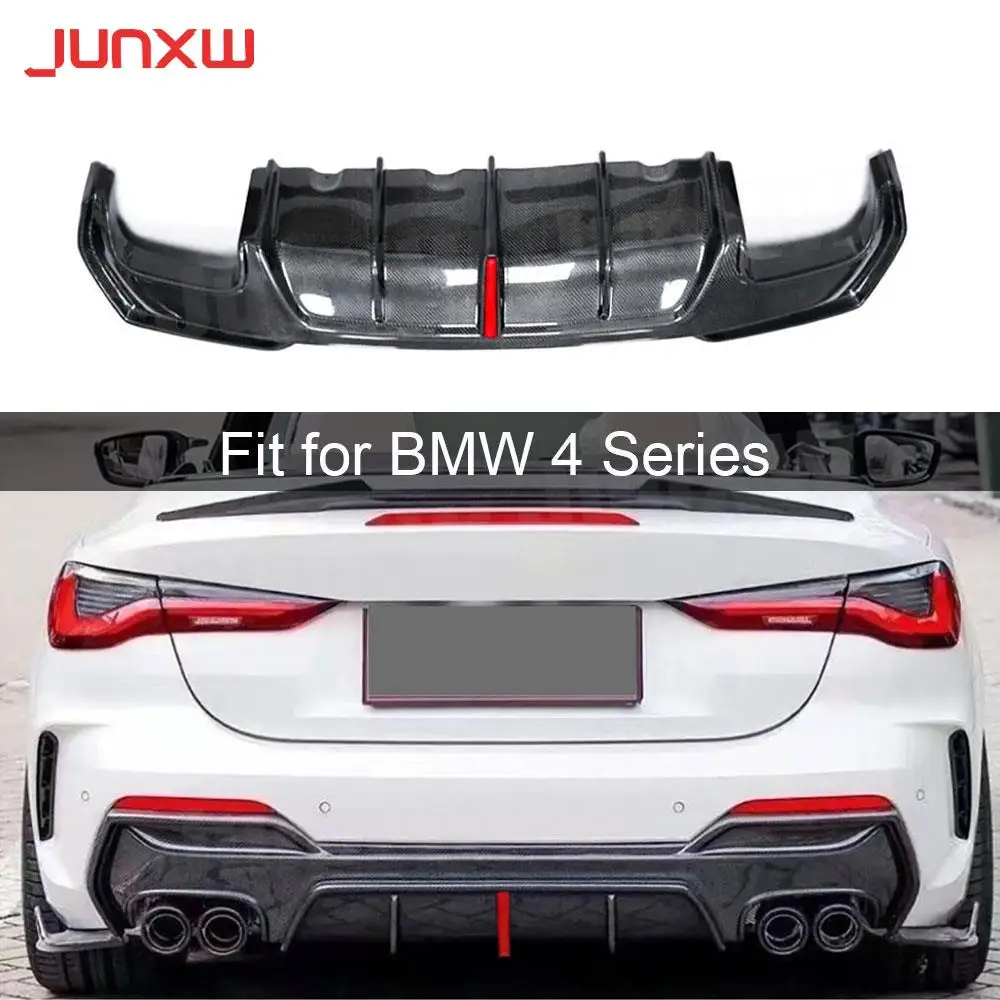 

For BMW 4 Series G22 G23 Coupe 2021 + Carbon Fiber Rear Bumpers Lip Diffuser With LED Light Car Styling Accessories FRP
