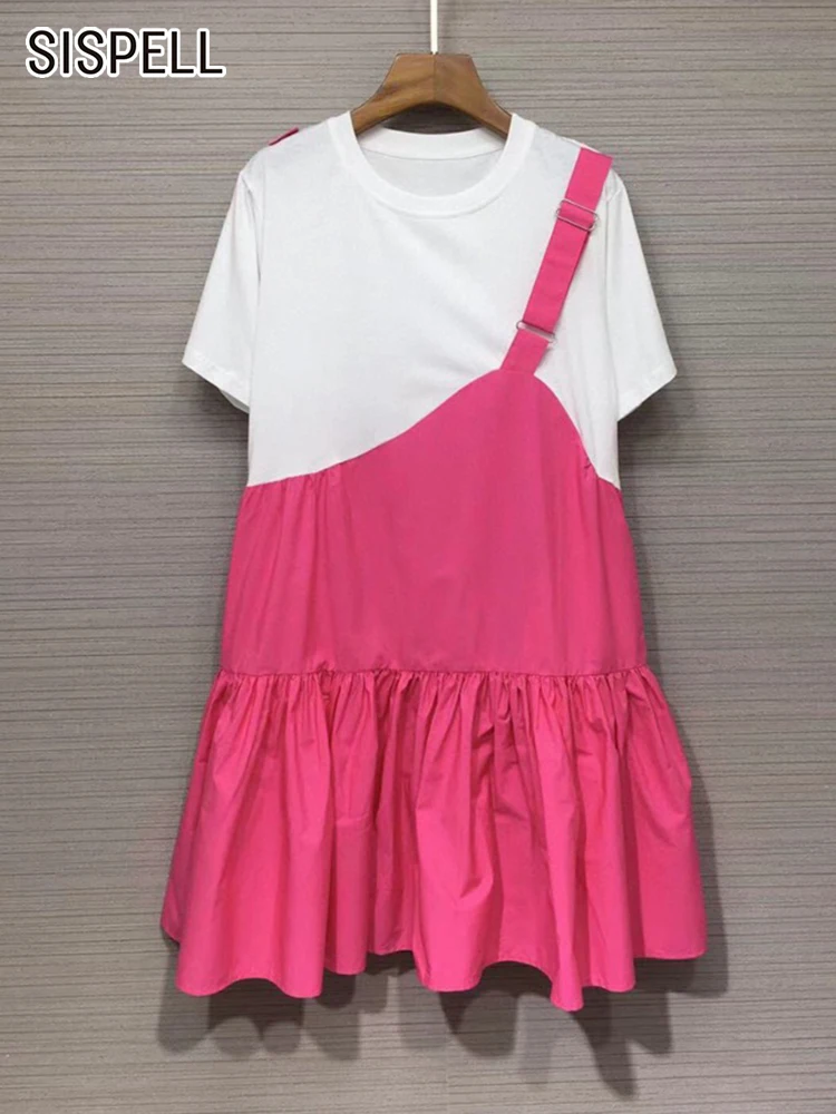 

Женское свободное мини-платье SISPELL, повседневное лоскутное платье с цветными блоками, с круглым вырезом и коротким рукавом, летняя одежда, с...