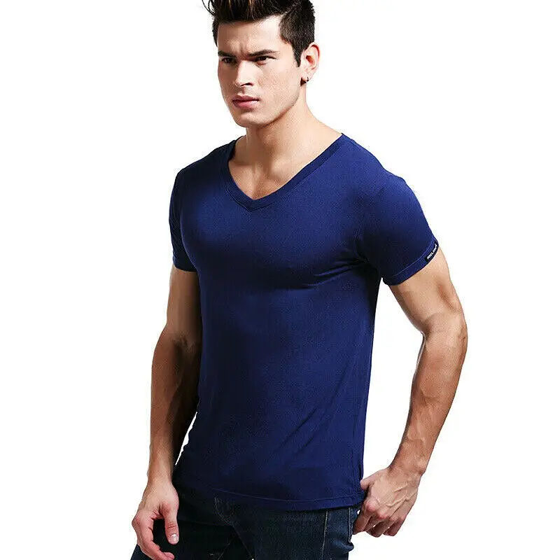 

Men's Modal T-Shirt Short Sleeve Solid V-Neck Comfortable Sexy Blank Top T-Shirt Mens Underwear Sexy Casual Vest T Shirts