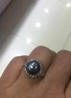 

FREE SHIP Real Black Pearl 18KWGP Crystal Ring Size: 7.8.9