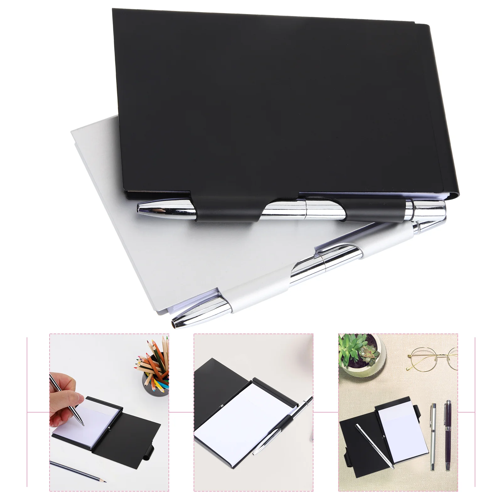 

2 Pcs Clamshell Notebook Metal Notepad Small Pocket Aluminum Alloy Pen Paper Memo Office Sized
