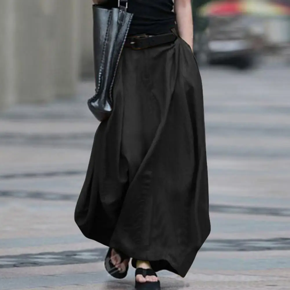 

Long Skirt Large Hem A Line Skirt Women Solid Color Large Hem Skirt
