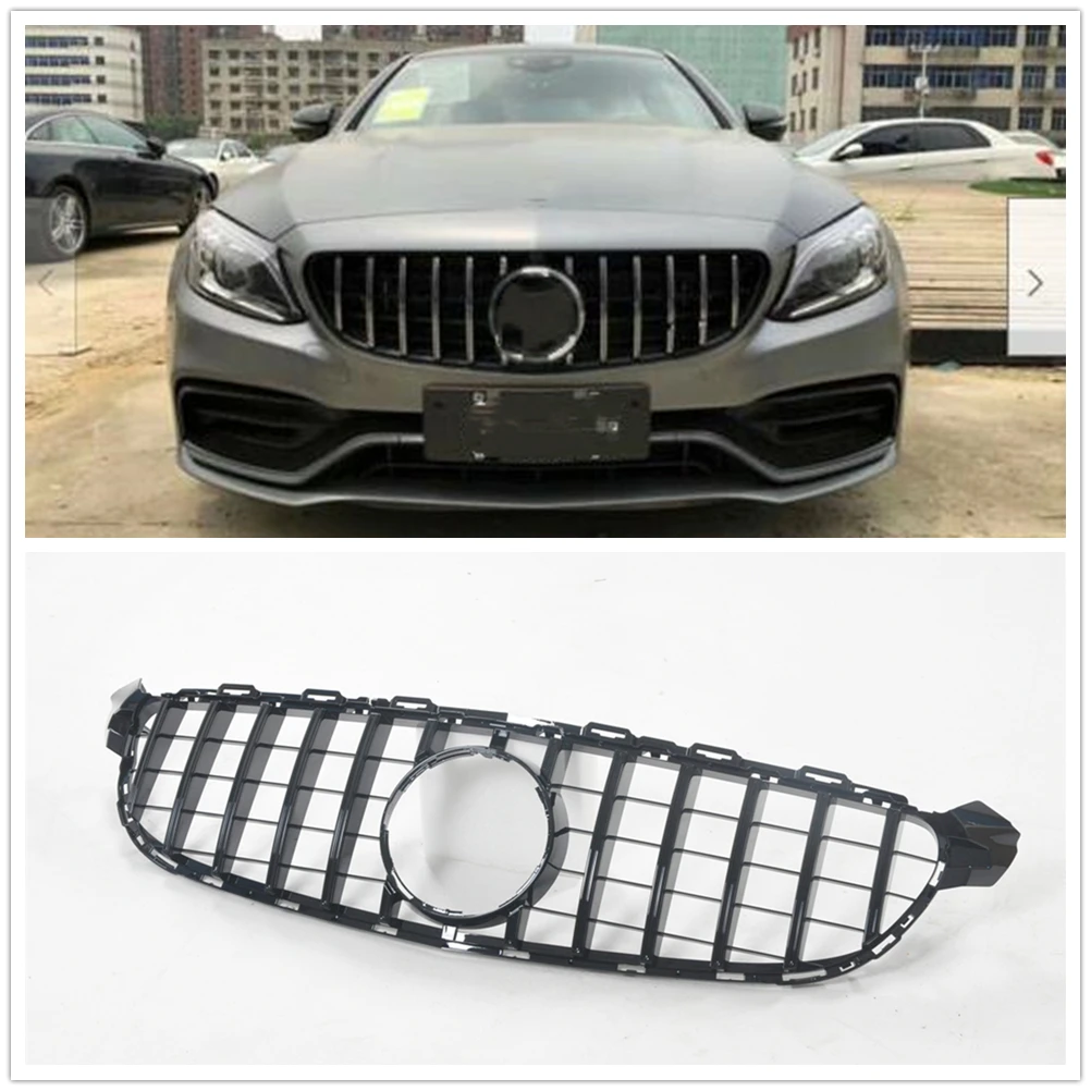 

Front Grille For Mercedes Benz W205 C63 C63S AMG 2015-2018 GT Non Camera Hole Black Car Upper Bumper Hood Mesh Grid Racing Grill