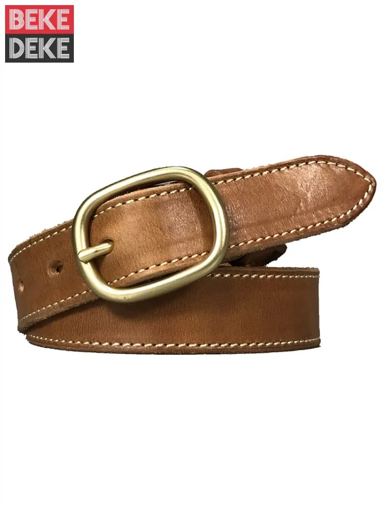 Women Brass Buckle Cowhide Genuine Leather Belt Fashion Accessory Strap For Pants Soft Leather Width 2.8cm Female Belts