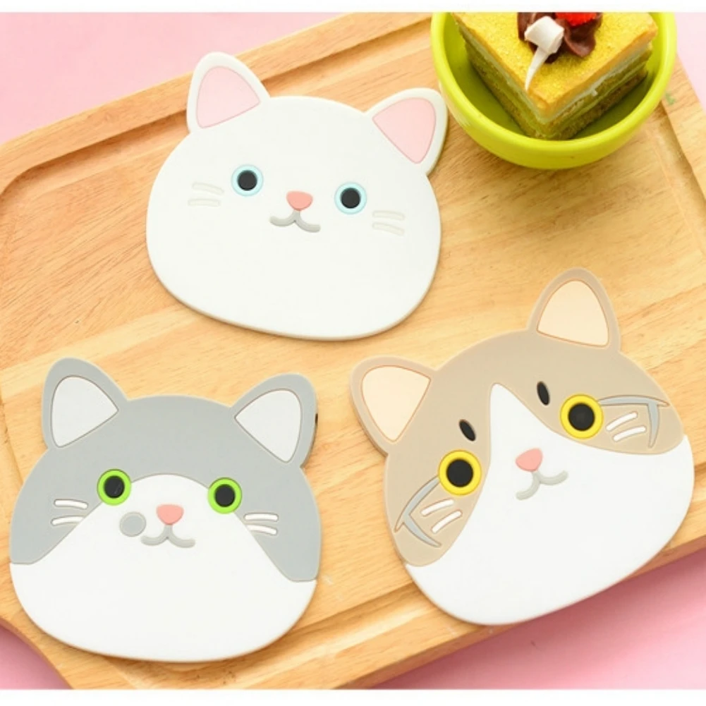

Cute Cup Animals Pad Cartoon Cat Silicone Coasters Heat Insulation Non-slip Table Mat Kawaii Mug Pads Kitchen Dining Table Mats