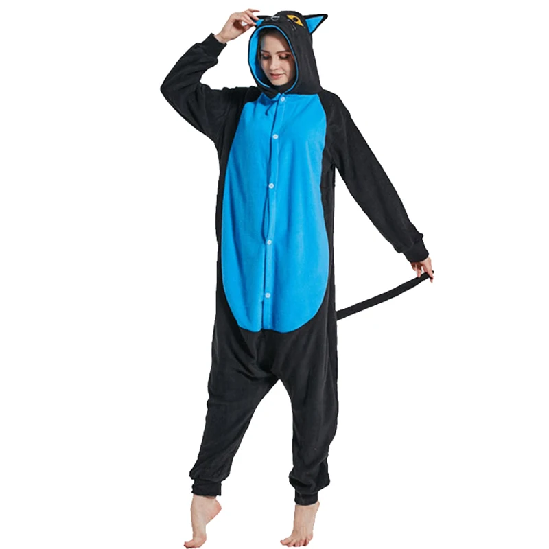 Kigurumi Onepiece Pajamas Adult Animal Cat Cosplay Onesie Women Men Couple Winter Pajamas Suit Anime Sleepwear Flannel Homewear