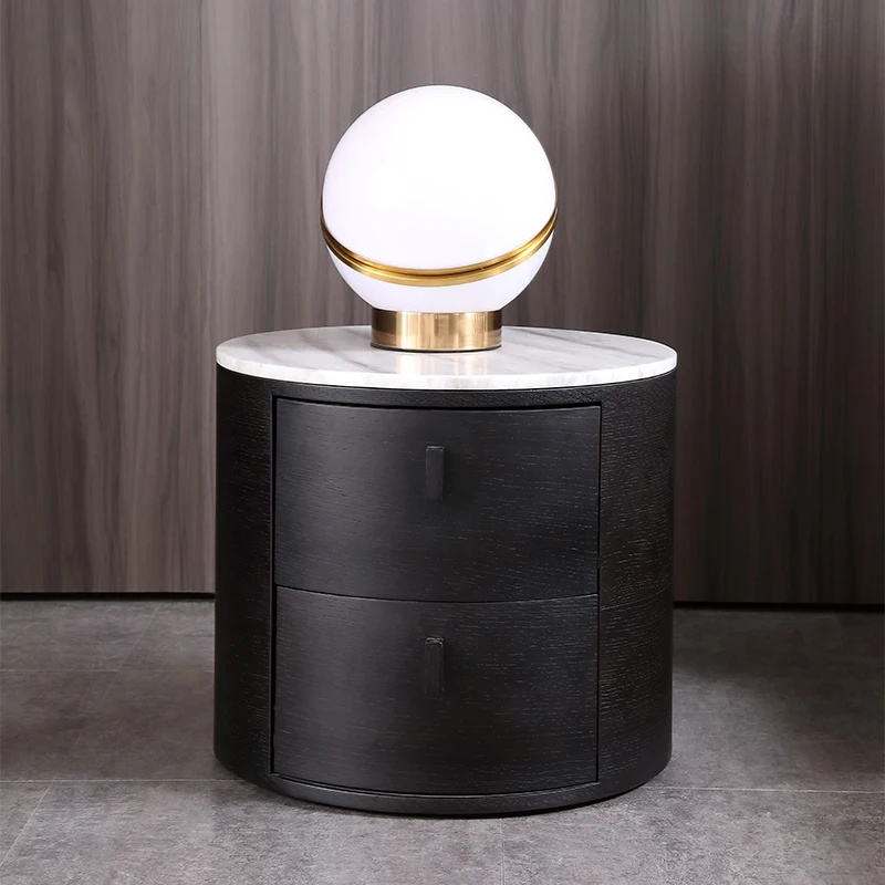 

Space bedside table marble countertop modern luxury storage bedroom multifunctional drawer shelf