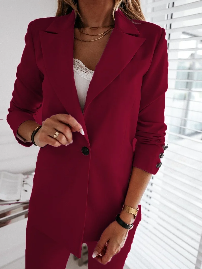 Single Button Casual Commute Blazers Office Lady Long Sleeve Lapel Slim Suits Solid Colors Formal Clothing Spring Autumn Outcoat
