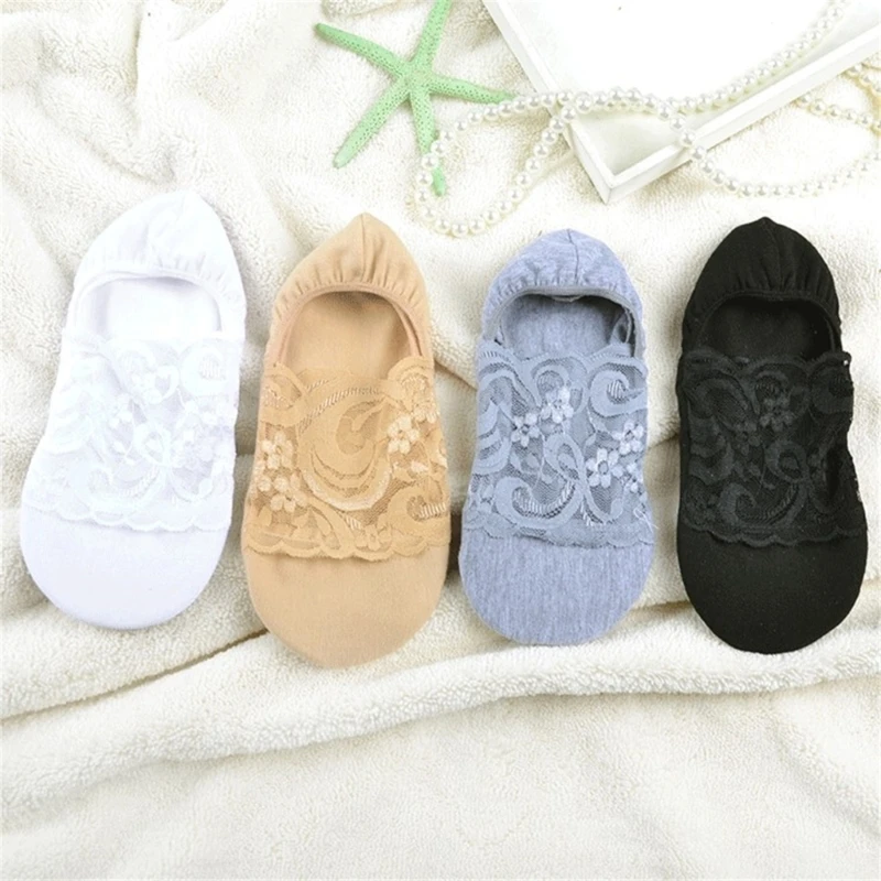 

Q1FA Elastic Cotton Lace Floral Cotton Socks Women Short Cotton Sock for Ladies
