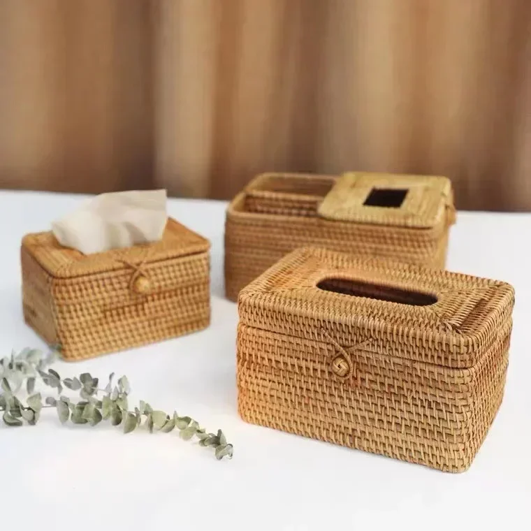 

Диспенсер для хранения в отеле Barthroom, контейнер для полотенец, настольный контейнер для салфеток, бумажный держатель для дома и офиса, ротанговая салфетка ручной работы