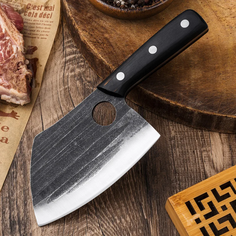 

High Carbon Steel Bone Chopping Knife Hand Forged Meat Cleaver Knife Dual-purpose Knife Slicing Chef Cutting for Outdoor Camping