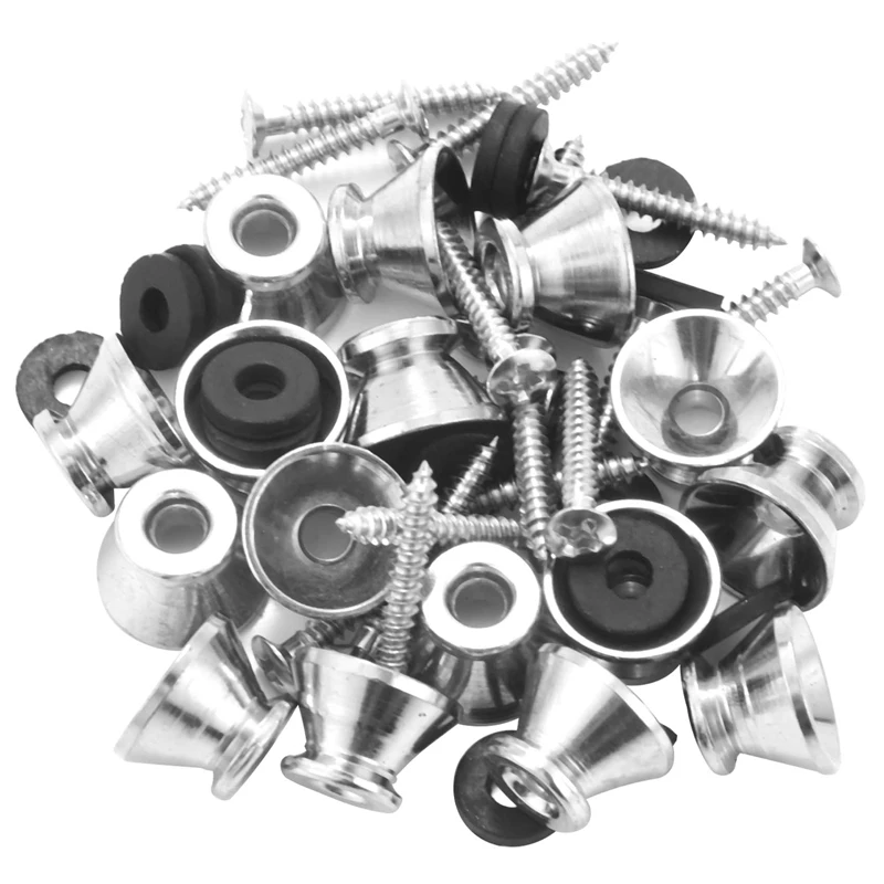 

New Guitar Bass Chrome Metal End Pin Strap Buttons Locks Cushion Screws (16Pcs)