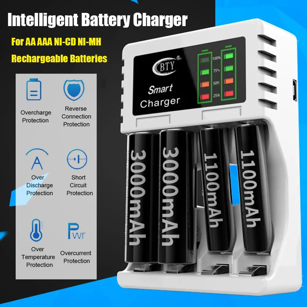 

Adapter Intelligent Battery Charger Fast Charging Dock 4 Slot For AA AAA NI-CD NI-MH Rechargeable Batteries