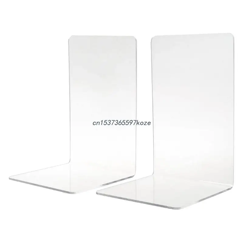 

P82A 2Pcs Clear Acrylic Bookends L-shaped Desk Organizer Desktop Book Holder School S