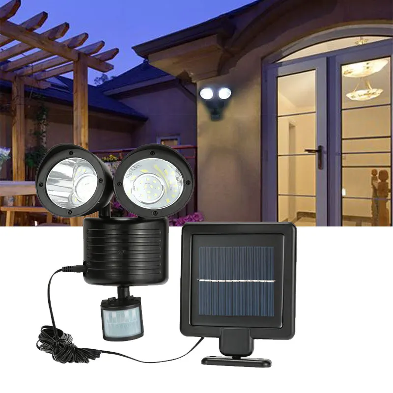 

22 LED Solar Light Double Head Waterproof Human Body Induction Spotlight Outdoor Garden Light Floodlight Dropshipping