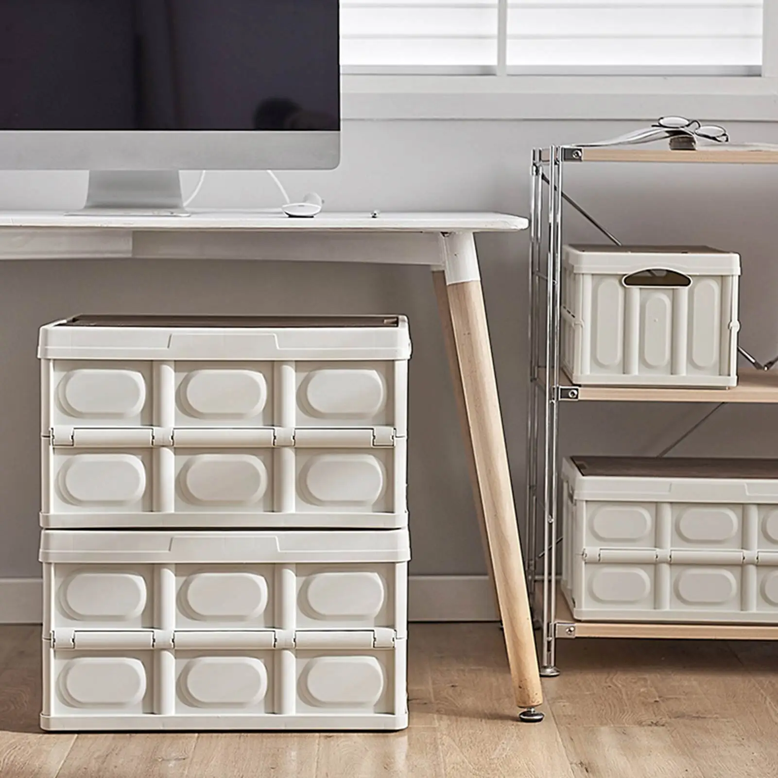 

Foldable Storage Box With Lid Collapsible Storage Case With Wooden Lid Space-saving Household Box Large Capacity Durable Storage